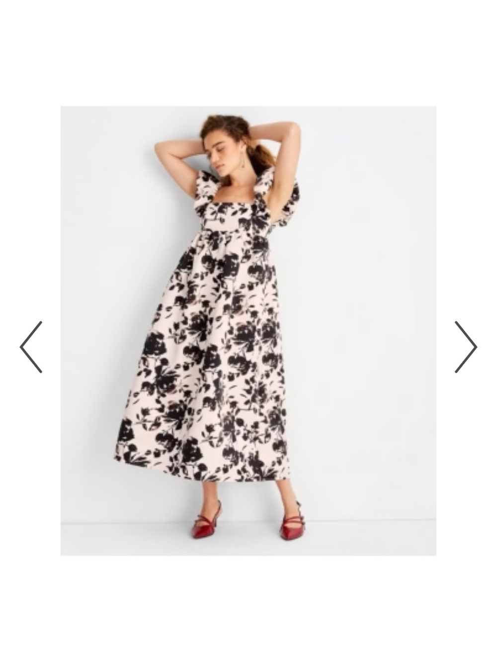 NWT Square-Neck Ruffled straps Floral Maxi Dress in Light Pink and Black